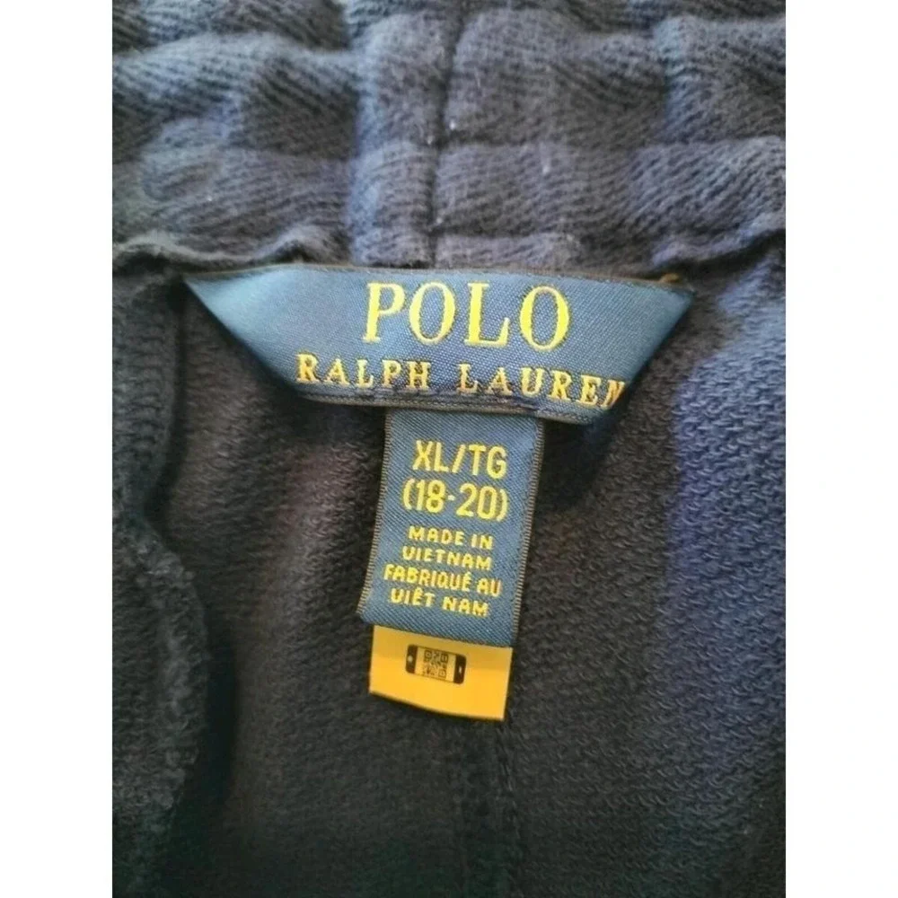 Polo Ralph Lauren‎ Shorts Mens S/Youth XL Navy Blue Terry Fleece Spellout Logo